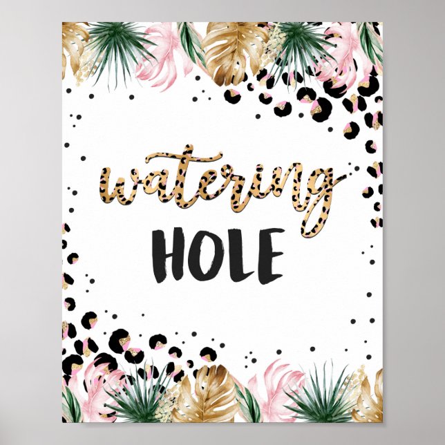 Safari Birthday Leopard Print Watering Hole Sign Poster (Vorne)