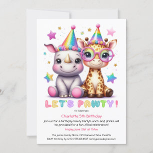 Safari Birthday Party Adorable Rhino & Giraffe Einladung