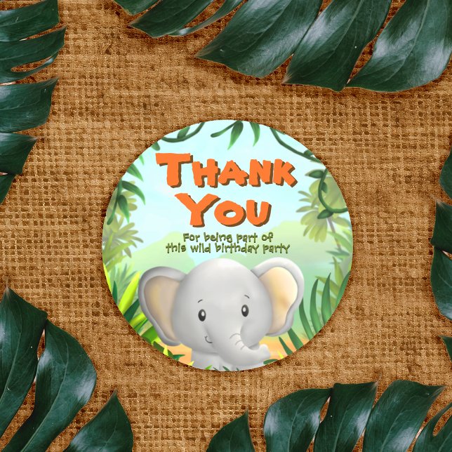 Safari Birthday Party - Elaphant Runder Aufkleber (Von Creator hochgeladen)