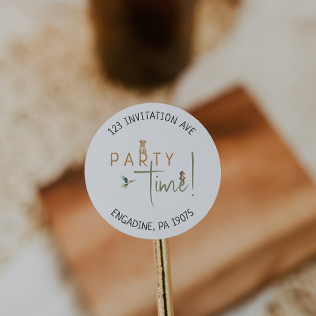 Safari Birthday Rücksendeadresse Umschlag Aufklebe Runder Aufkleber (Von Creator hochgeladen)