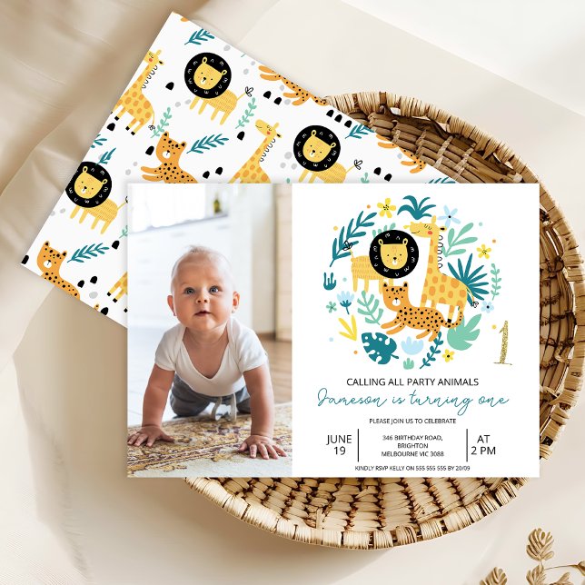 Safari Blue Calling All Party Animals 1. Geburtsta Einladung (Calling All Party Animals Safari 1st Birthday Invitation Baby Boy,
Photo Safari Wild One Birthday)
