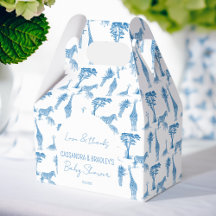 Safari-Blue-Toile-Giraffe-Babydusche mit Monogramm