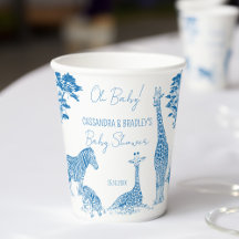 Safari-Blue-Toile-Giraffe-Babydusche mit Monogramm