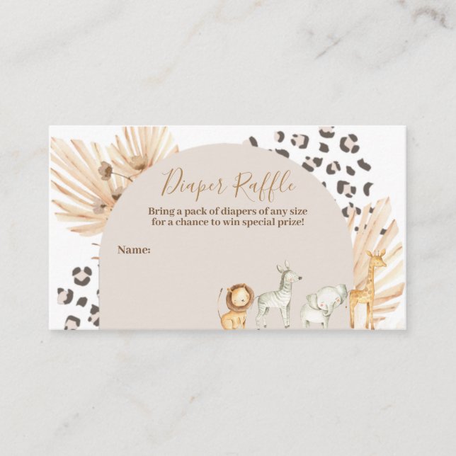 Safari Boho Animals Wasserfarben Windeln Raffle Begleitkarte (Vorderseite)