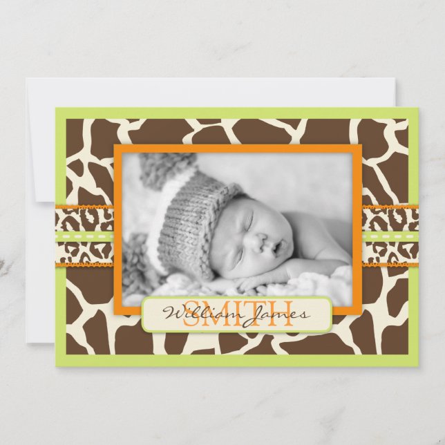 Safari Boy Green Announcement Card Ankündigung (Vorderseite)