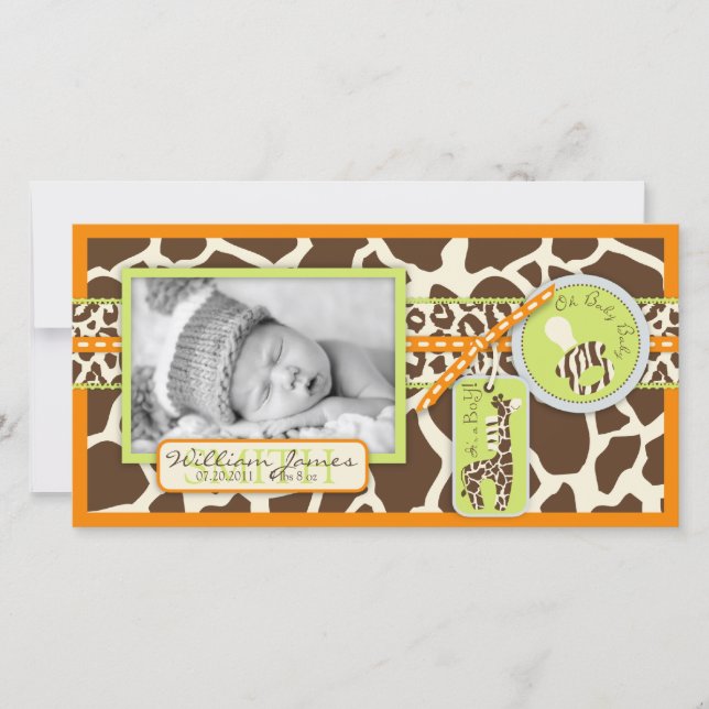 Safari Boy Orange Foto Card Ankündigung (Vorderseite)
