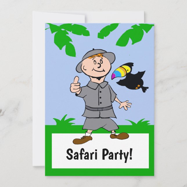 Safari Boy & Toucan Jungle Thema Einladung (Vorderseite)