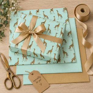 Safari Chic Giraffe Blau Dschungel Geschenkpapier Set