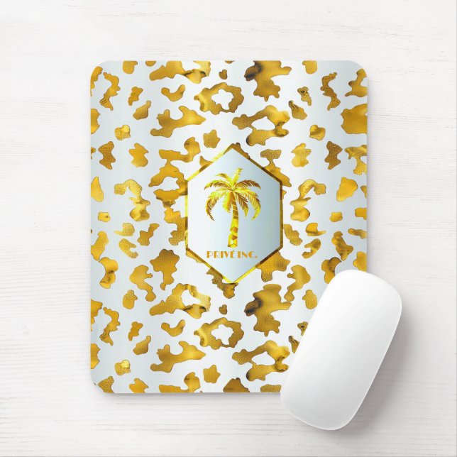 Safari Chic Luxe Gold & White Animal Print Mousepad (Mit Mouse)