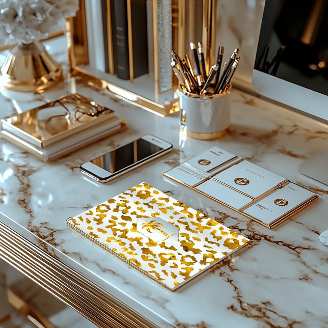 Safari Chic Luxe Gold & White Animal Print Notizblock (Stylish Luxe Business  Notebook. Available in Glossy Paper or Matte Hard Cover )