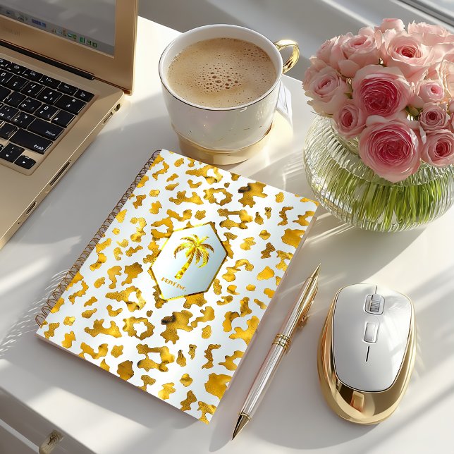 Safari Chic Luxe Gold & White Animal Print Notizbuch (Stylish Safari Chic Personalized Notebook )