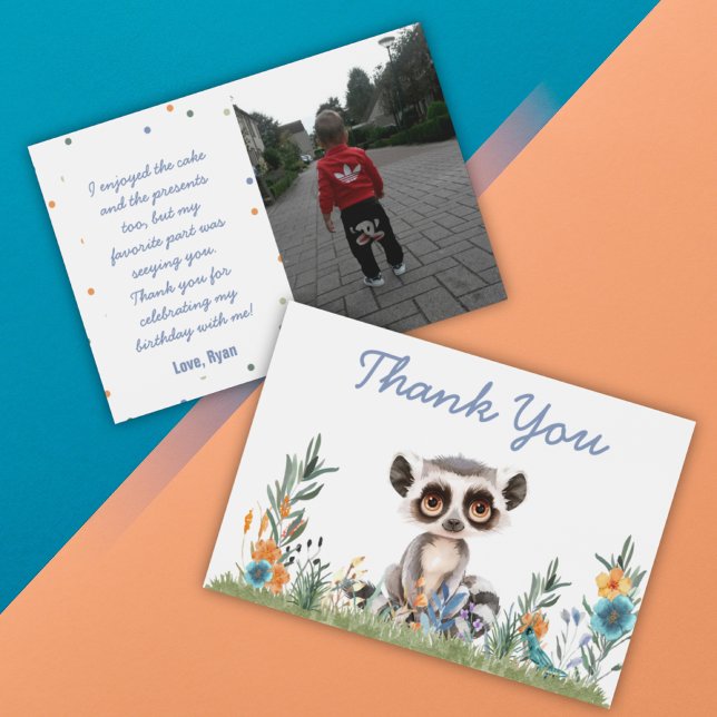 Safari Dankeschön Karte (Safari Jungle Personalizable Photo Colorful Watercolor Flowers Monkey Birthday Thank You Card)