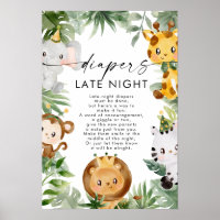 Safari Diapers Spate Night Baby Shower Poster