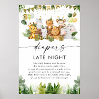 Safari Diapers Spate Night Baby Shower Poster