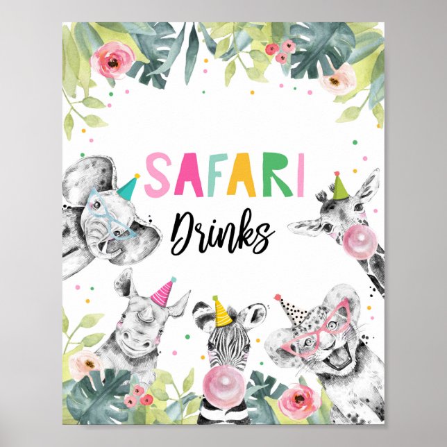 Safari Drinks Safari Party Tiere Geburtstag Zeiche Poster (Vorne)