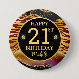 Safari-Dschungel-Achat-Gold-Glitter 21. Geburtstag Button
