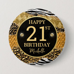 Safari-Dschungel-Achat-Gold-Glitter 21. Geburtstag Button