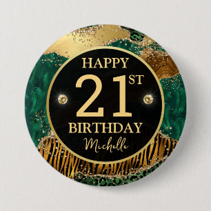 Safari-Dschungel-Achat-Gold-Glitter 21. Geburtstag Button