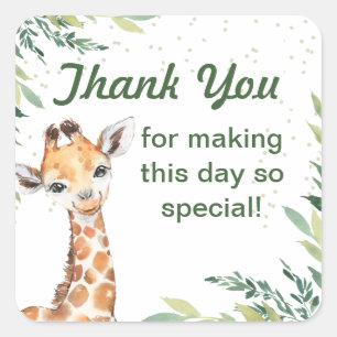Safari-Dschungel-Giraffe-Danke-1.-Geburtstagsfeier Quadratischer Aufkleber
