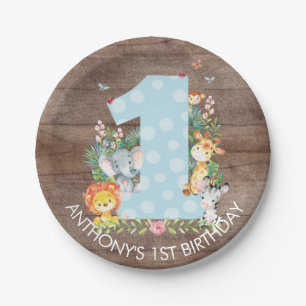 Safari-Dschungel-Jungen-1. Geburtstag 7" Platte Pappteller