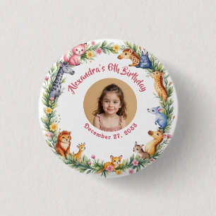 Safari-Dschungel-Kinder-Foto-Rosa-Geburtstagsfeier Button