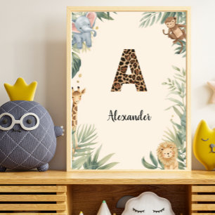 Safari Dschungel Personalisierter Name Monogramm A Poster