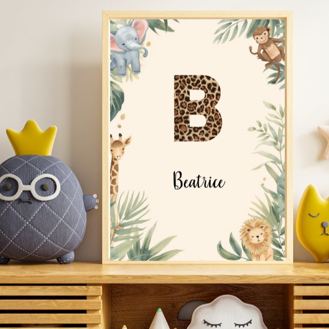 Safari-Dschungel-Personalisierter Name Monogramm B Poster (Von Creator hochgeladen)