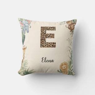 Safari Dschungel Personalisierter Name Monogramm E Kissen