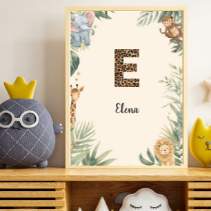 Safari-Dschungel personalisierter Name Monogramm E Poster