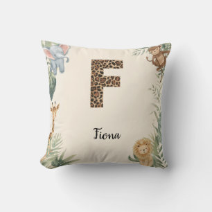 Safari-Dschungel personalisierter Name Monogramm F Kissen