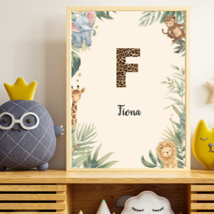 Safari Dschungel Personalisierter Name Monogramm F Poster
