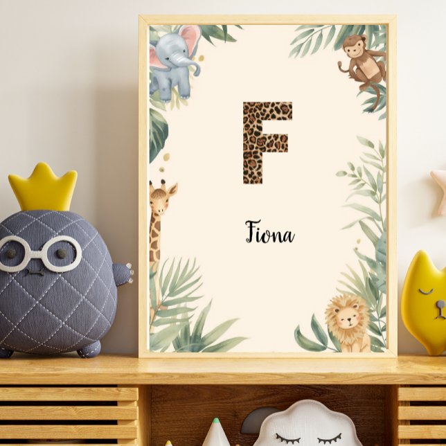 Safari Dschungel Personalisierter Name Monogramm F Poster (Von Creator hochgeladen)