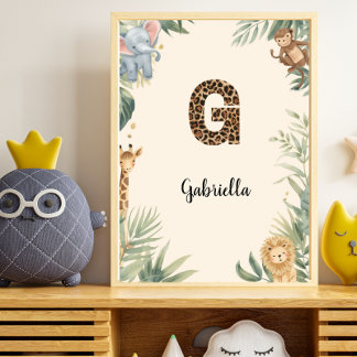 Safari Dschungel Personalisierter Name Monogramm G Poster