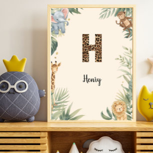 Safari Dschungel Personalisierter Name Monogramm H Poster