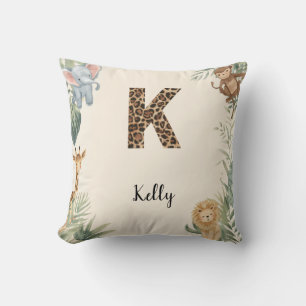 Safari-Dschungel personalisierter Name Monogramm K Kissen