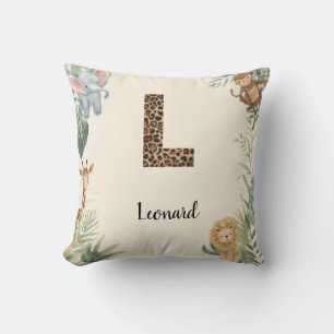 Safari-Dschungel-Personalisierter Name Monogramm L Kissen