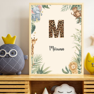 Safari-Dschungel-Personalisierter Name Monogramm M Poster
