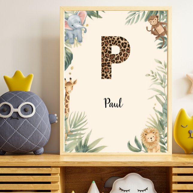 Safari Dschungel Personalisierter Name Monogramm P Poster (Von Creator hochgeladen)