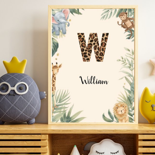 Safari Dschungel Personalisierter Name Monogramm W Poster (Von Creator hochgeladen)