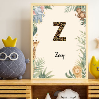Safari Dschungel Personalisierter Name Monogramm Z Poster