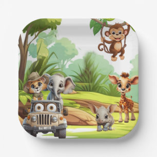Safari-Dschungel-Tier-Wildes-Eines-1.-Geburtstagsf Pappteller
