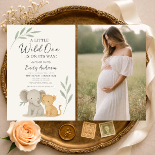 Safari-Dschungel-Wild-One-Foto-Baby-Party Einladung