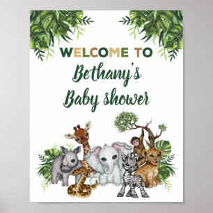 Safari-Dschungeltiere-Baby-Shower-Willkommensschil Poster