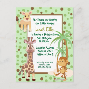 Safari-Dschungeltiere Geburtstagsladung Einladung