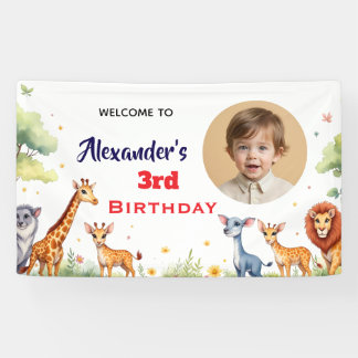 Safari-Dschungeltiere Kinder Neutrale Geburtstagsf Banner