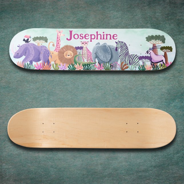 Safari-Dschungeltiere Mädchen benutzerdefiniertes  Skateboard (Von Creator hochgeladen)