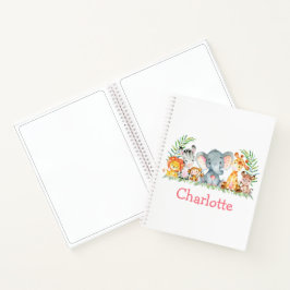 Safari Dschungeltiere Wasserfarben Rosa Zeichnend Notizbuch