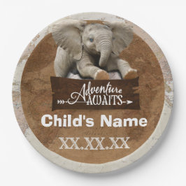 Safari-Elefant „Abenteuer erwarten dich“-Thema Pappteller