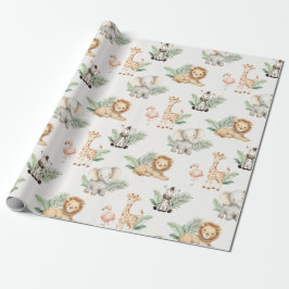 Safari Elefant Giraffe Zebra Flamingo Löwe Tier Geschenkpapier