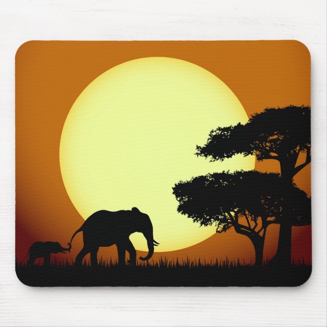 Safari-Elefanten bei Sonnenuntergang Mousepad (Vorne)
